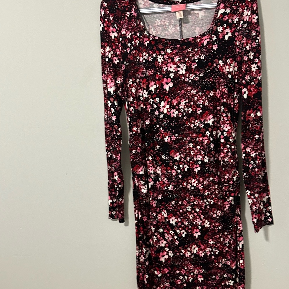 Paisley Sky Floral Long Sleeve Dress - Red and Black
